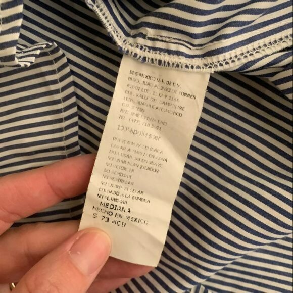 Bobois womens navy and white striped sleep shirt with embroidered flowers -M - Picture 5 of 9